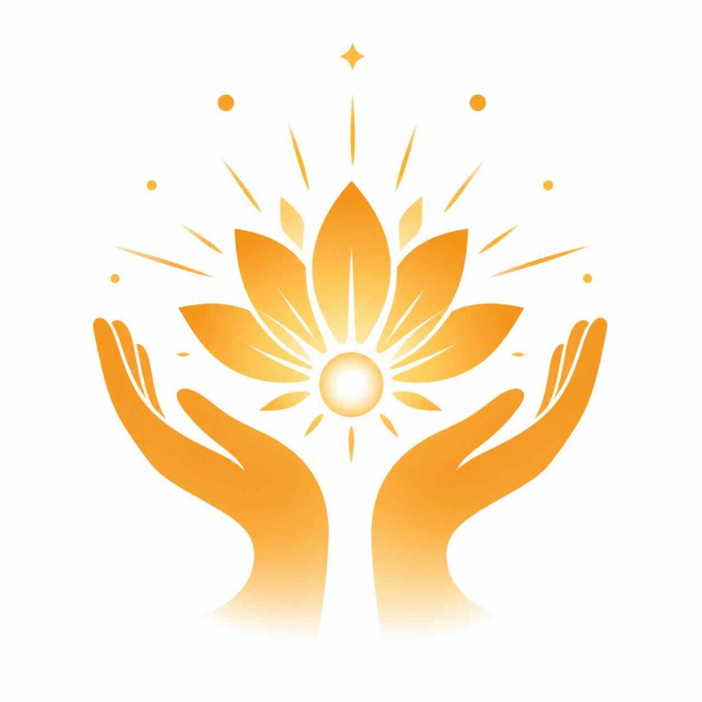 Illustration de mains entourant une fleur de lotus symbolisant la transmission et les formations