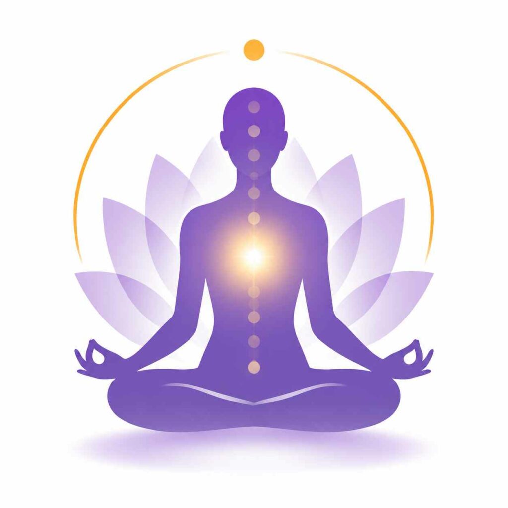 Illustration d’une personne en méditation symbolisant les soins énergétiques et la Kundalini